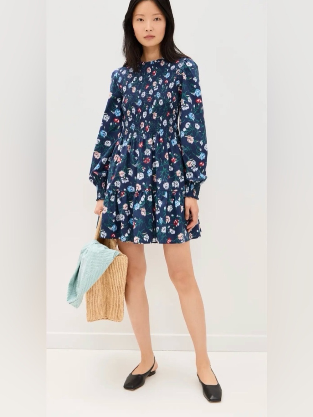 Hill House Home Viviana Mini Nap Dress Navy Belgravia Floral Ikat Size M NWT